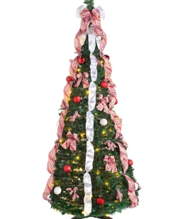 WeRChristmas Pre-Lit Pop-Up Decorated Christmas Tree, Red/White, 6 Ft
