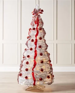 WeRChristmas Pre-Lit Pop-Up Decorated Christmas Tree, Red/White, 6 Ft