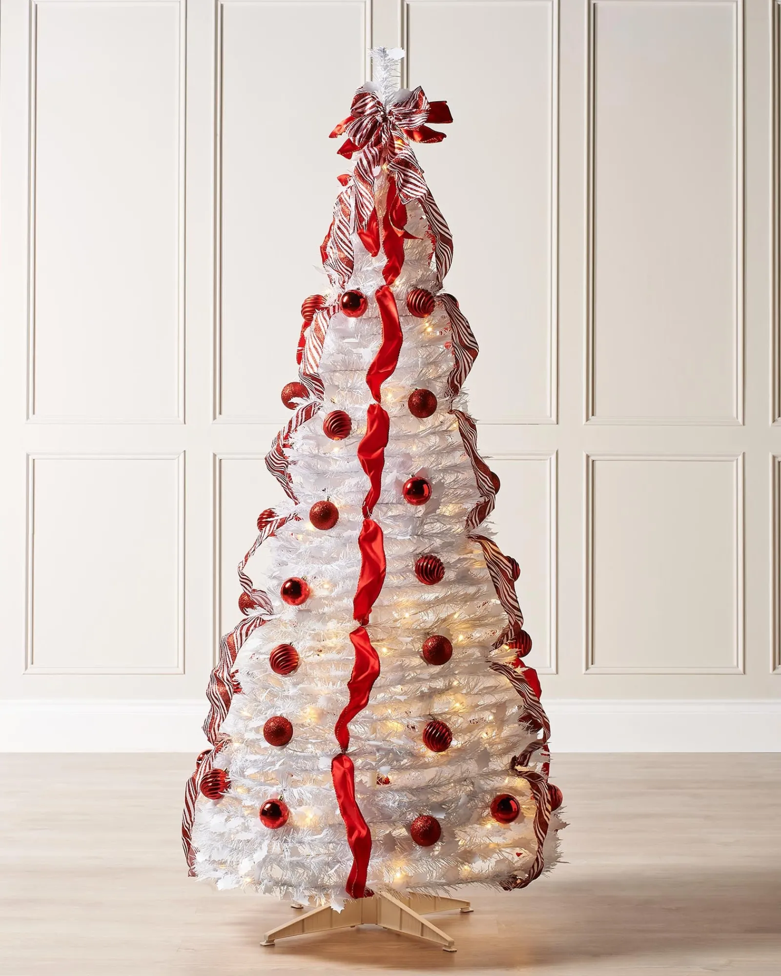 WeRChristmas Pre-Lit Pop-Up Decorated Christmas Tree, Red/White, 6 Ft