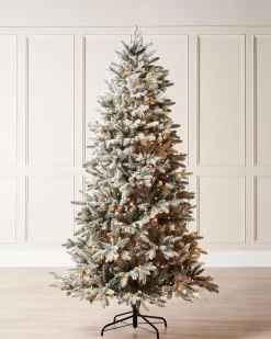 WeRChristmas Pre-Lit Slim Snow Flocked Christmas Tree, 7 Ft