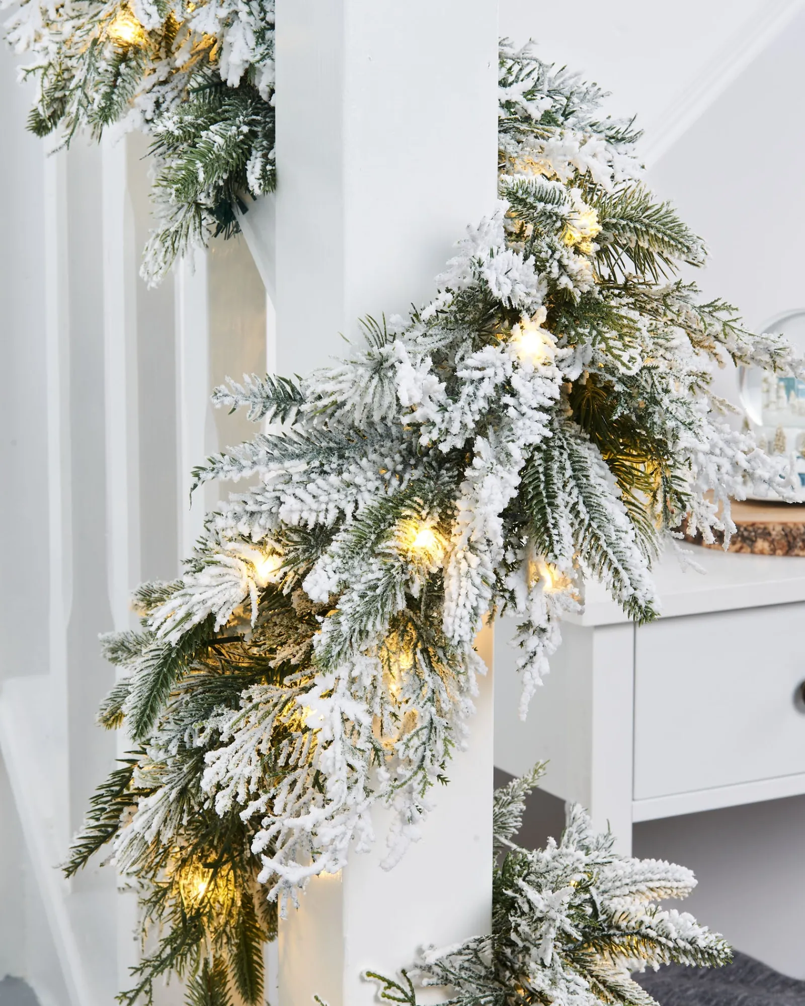 WeRChristmas Pre-Lit Snow Flocked Natural Fir Garland, 18 Ft