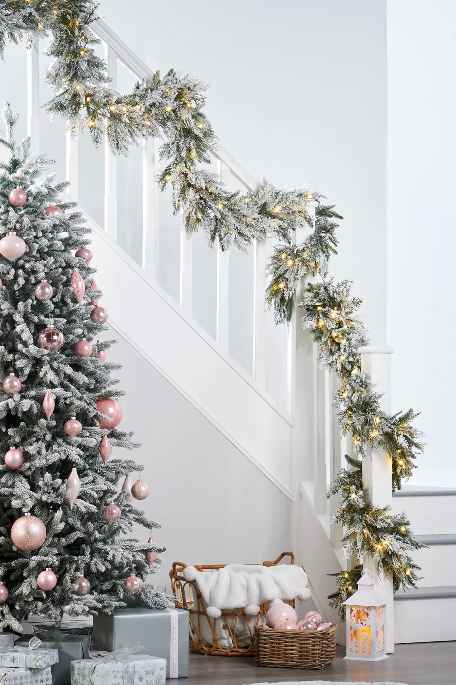 WeRChristmas Pre-Lit Snow Flocked Natural Fir Garland, 18 Ft