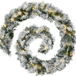 WeRChristmas Pre-Lit Snow Flocked Spruce Garland, 9 Ft