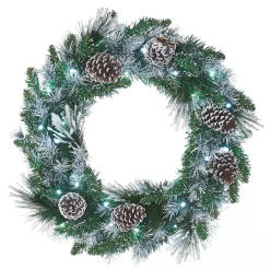 WeRChristmas Pre-Lit Snow Flocked Wreath, Pinecones, 60 Cm