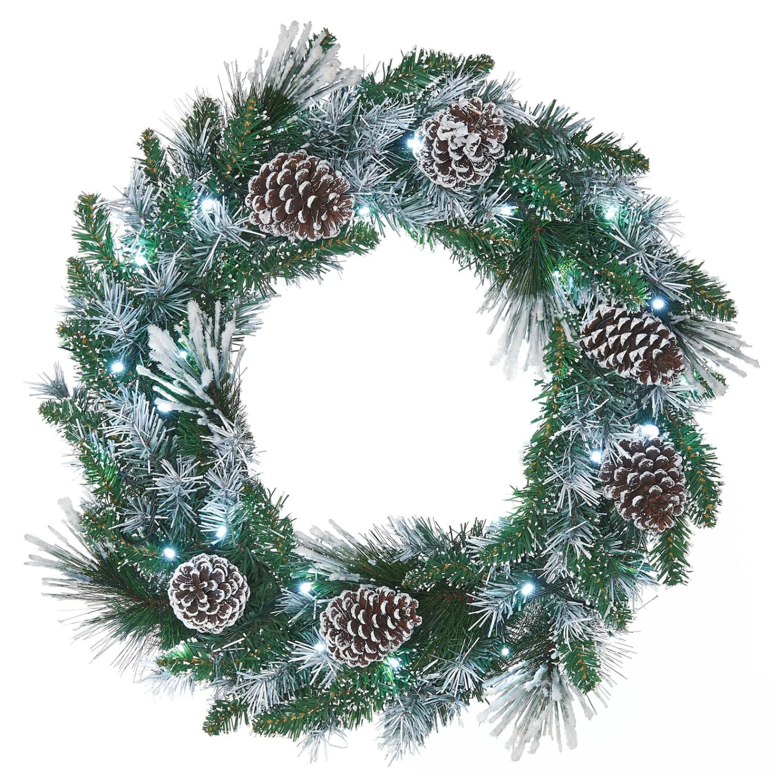 WeRChristmas Pre-Lit Snow Flocked Wreath, Pinecones, 60 Cm