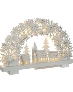 WeRChristmas Pre-Lit Snowflake And Village Scene Arch, 32 Cm