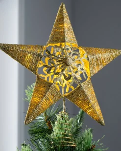 WeRChristmas Pre-Lit Snowflake Christmas Tree Topper, Gold, 31 Cm