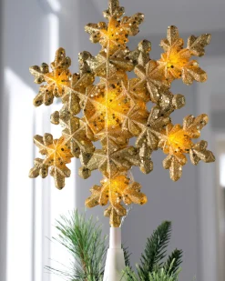 WeRChristmas Pre-Lit Snowflake Christmas Tree Topper, Gold, 29 Cm