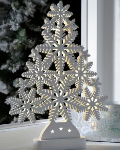 WeRChristmas Pre-Lit Snowflake Tree Table Christmas Decoration, 39.5 Cm