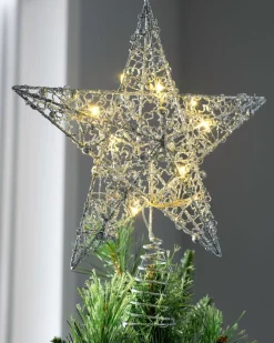 WeRChristmas Pre-Lit Star Christmas Tree Topper, Silver, 31 Cm