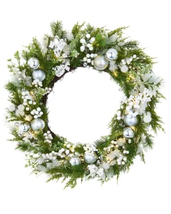 WeRChristmas Pre-Lit White Berry Mixed Tip Wreath, 76 Cm