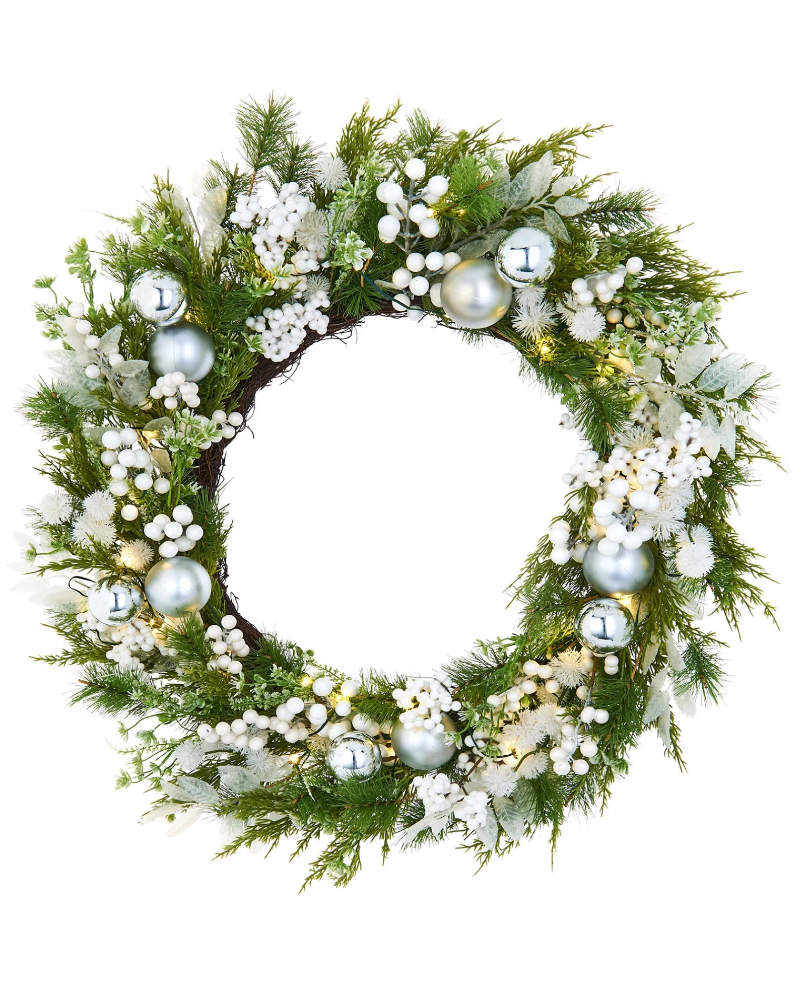 WeRChristmas Pre-Lit White Berry Mixed Tip Wreath, 76 Cm