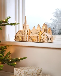 WeRChristmas Pre-Lit Wooden Church And Village Scene, 35 Cm