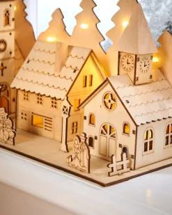 WeRChristmas Pre-Lit Wooden Church And Village Scene, 35 Cm
