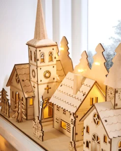 WeRChristmas Pre-Lit Wooden Church And Village Scene, 35 Cm