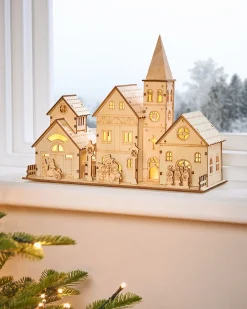 WeRChristmas Pre-Lit Wooden Church Scene, 28 Cm