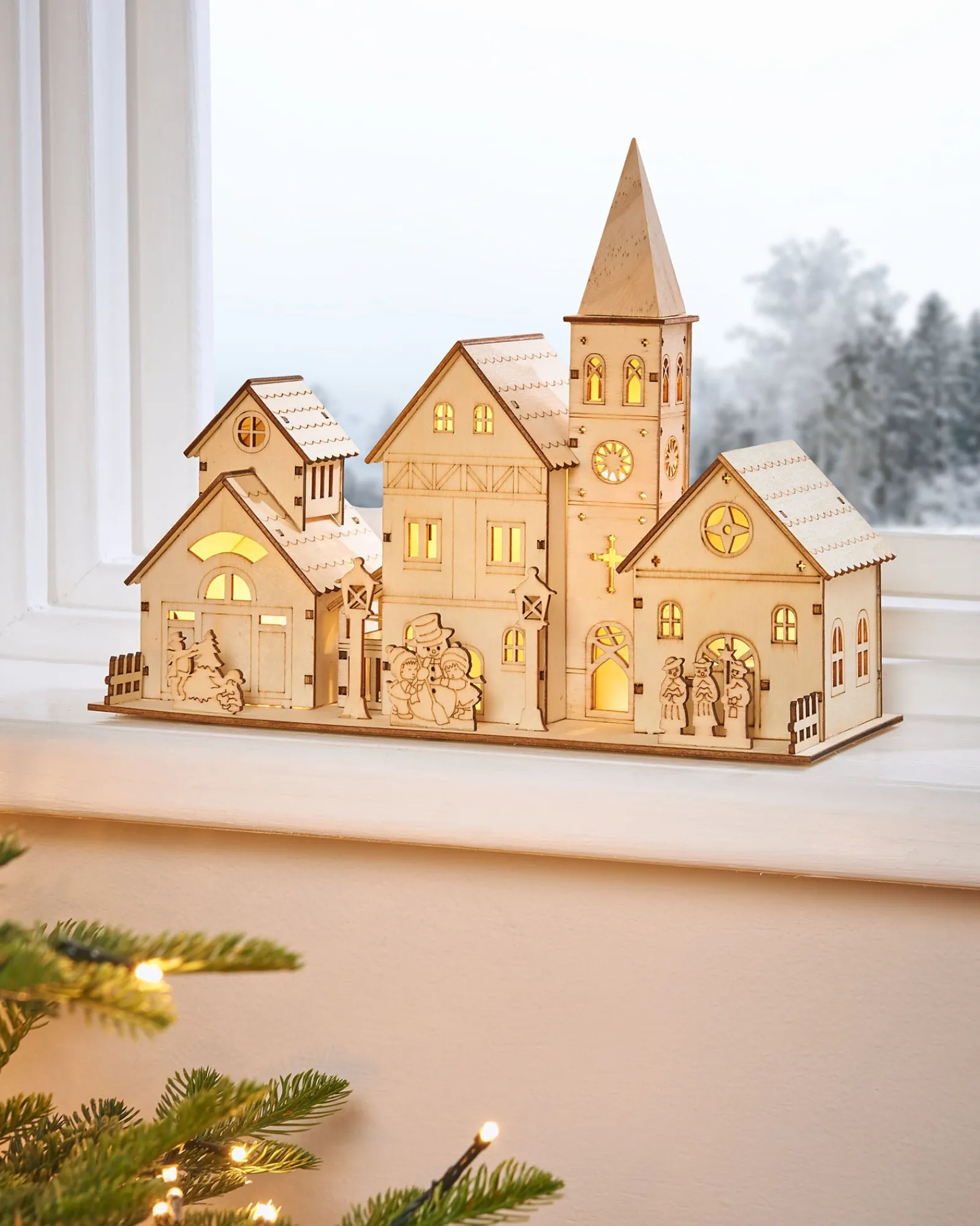 WeRChristmas Pre-Lit Wooden Church Scene, 28 Cm