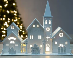 WeRChristmas Pre-Lit Wooden Church Scene, 22 Cm