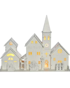 WeRChristmas Pre-Lit Wooden Church Scene, 22 Cm