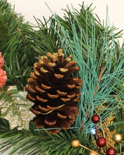 WeRChristmas Pre-Lit Wreath, Red/Gold, 60 Cm