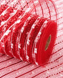 WeRChristmas Red And White Mesh With Red Foil, 9 M