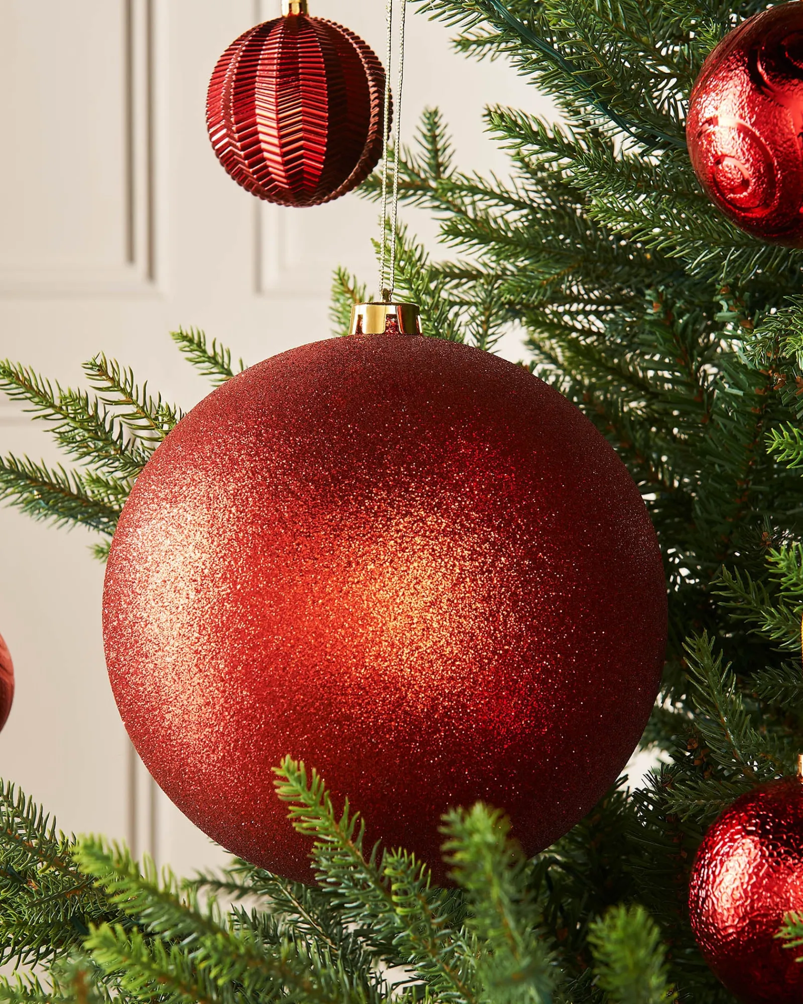 WeRChristmas Red Large Glitter Shatterproof Bauble, 20 Cm