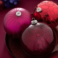 WeRChristmas Ruby Glass Baubles, 3 Pack, 13 Cm
