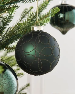 WeRChristmas Sage Green Glass Baubles, 6 Pack, 10 Cm