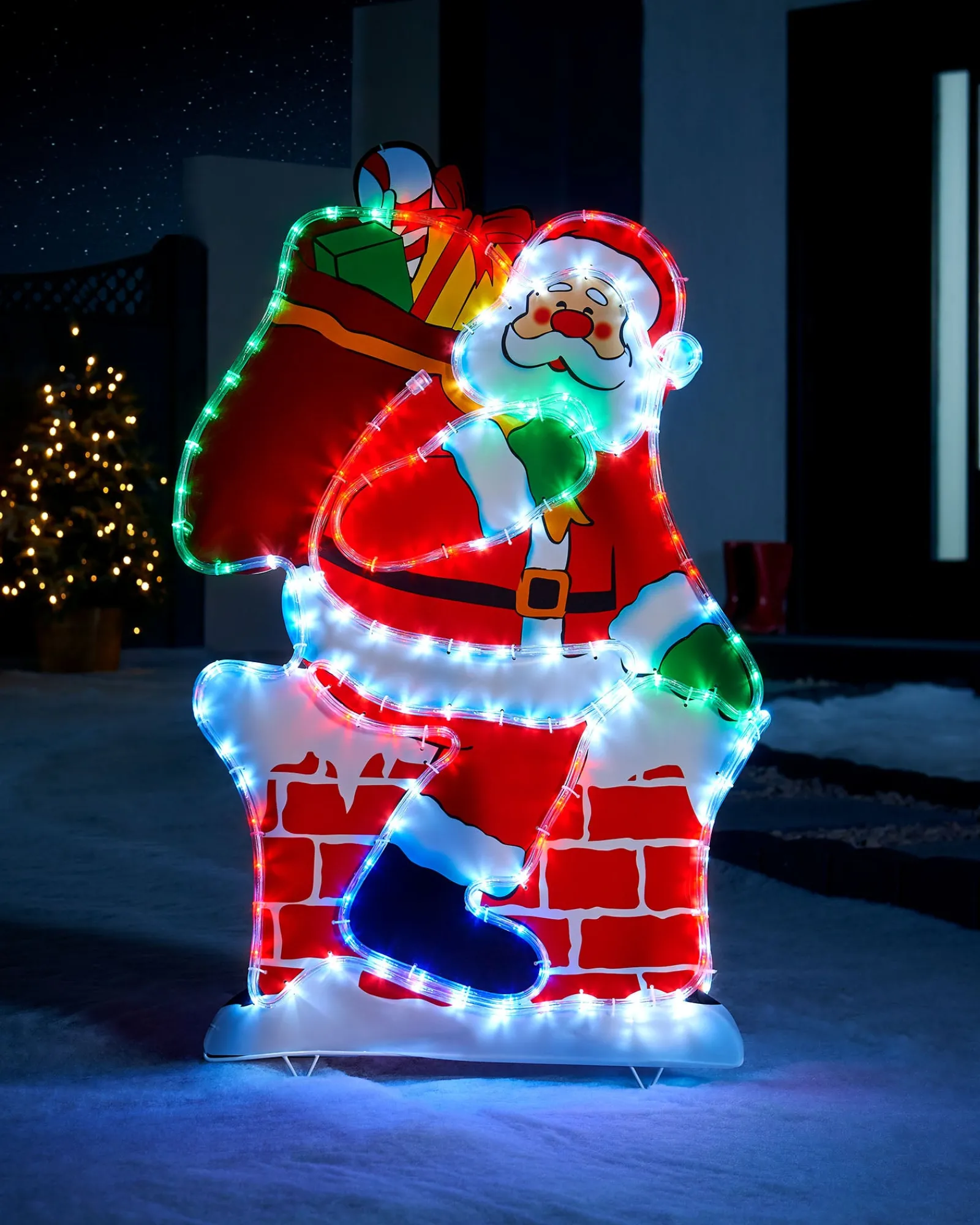 WeRChristmas Santa On Chimney Rope Light Silhouette, 95 Cm