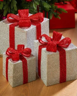 WeRChristmas Set Of 3 Pre-Lit Gift Box Silhouettes, White