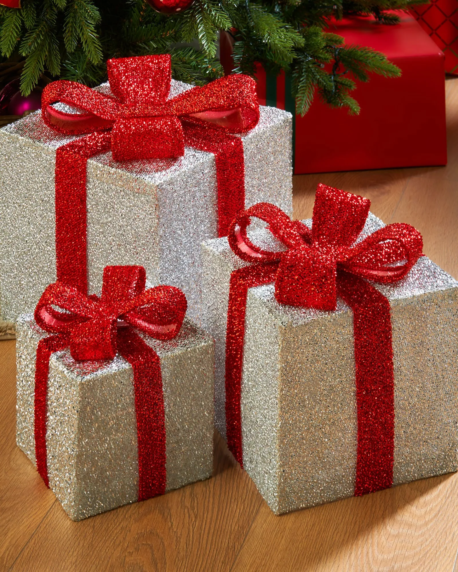 WeRChristmas Set Of 3 Pre-Lit Gift Box Silhouettes, White