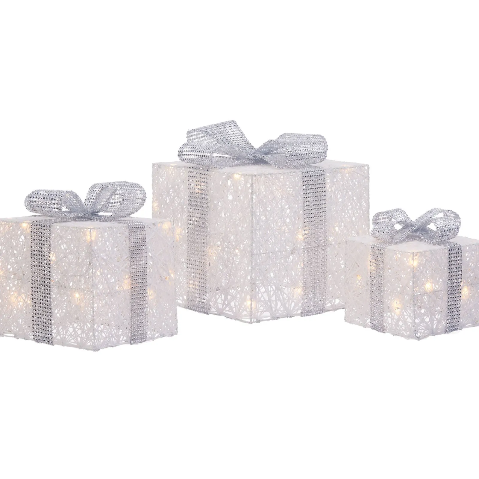 WeRChristmas Set Of 3 Pre-Lit Gift Boxes, White, 25 Cm