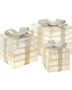 WeRChristmas Set Of 3 Pre-Lit Paper String And Gauze Gift Boxes, 26 Cm
