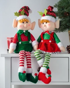 WeRChristmas Set Of 2 Sitting Elf Figurines, 46 Cm