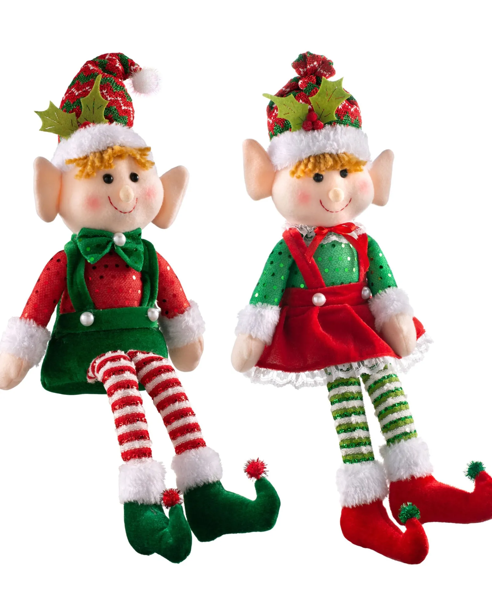 WeRChristmas Set Of 2 Sitting Elf Figurines, 46 Cm