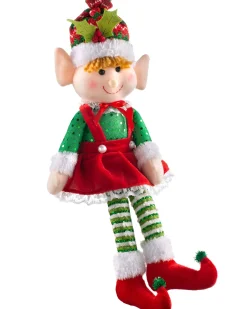 WeRChristmas Set Of 2 Sitting Elf Figurines, 46 Cm