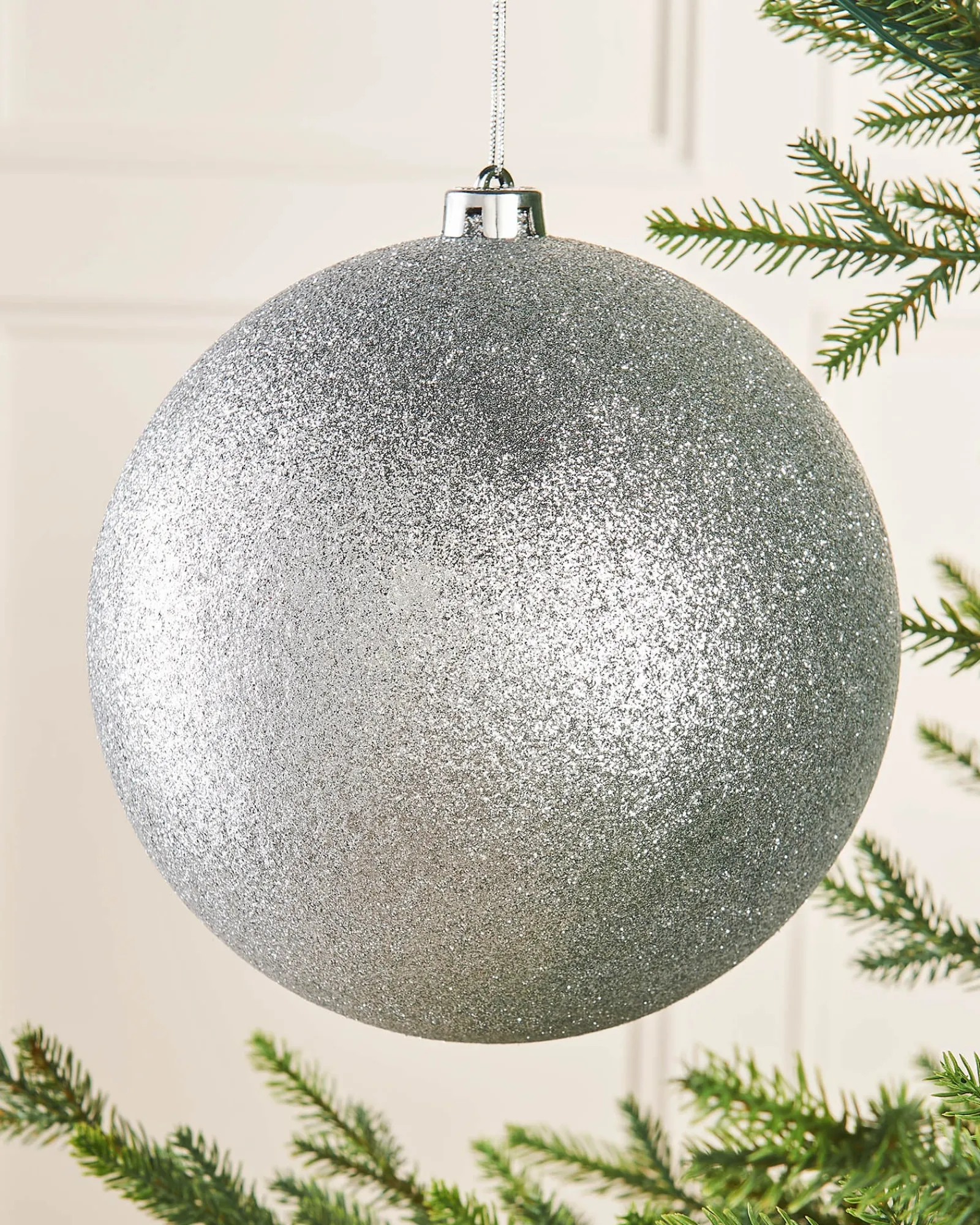 WeRChristmas Silver Large Glitter Shatterproof Bauble, 20 Cm