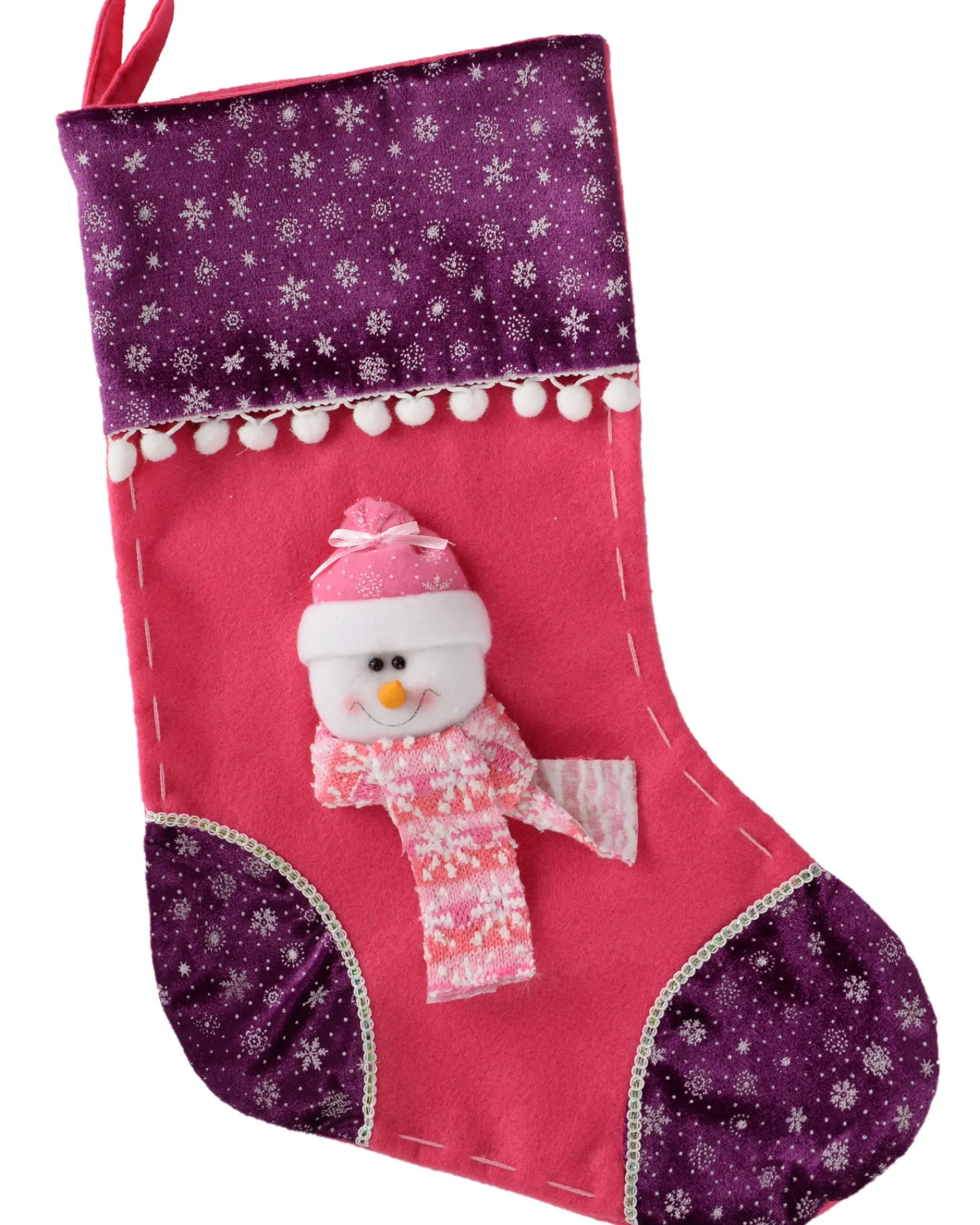 WeRChristmas Snowman Stocking, Pink/Purple, 48 Cm