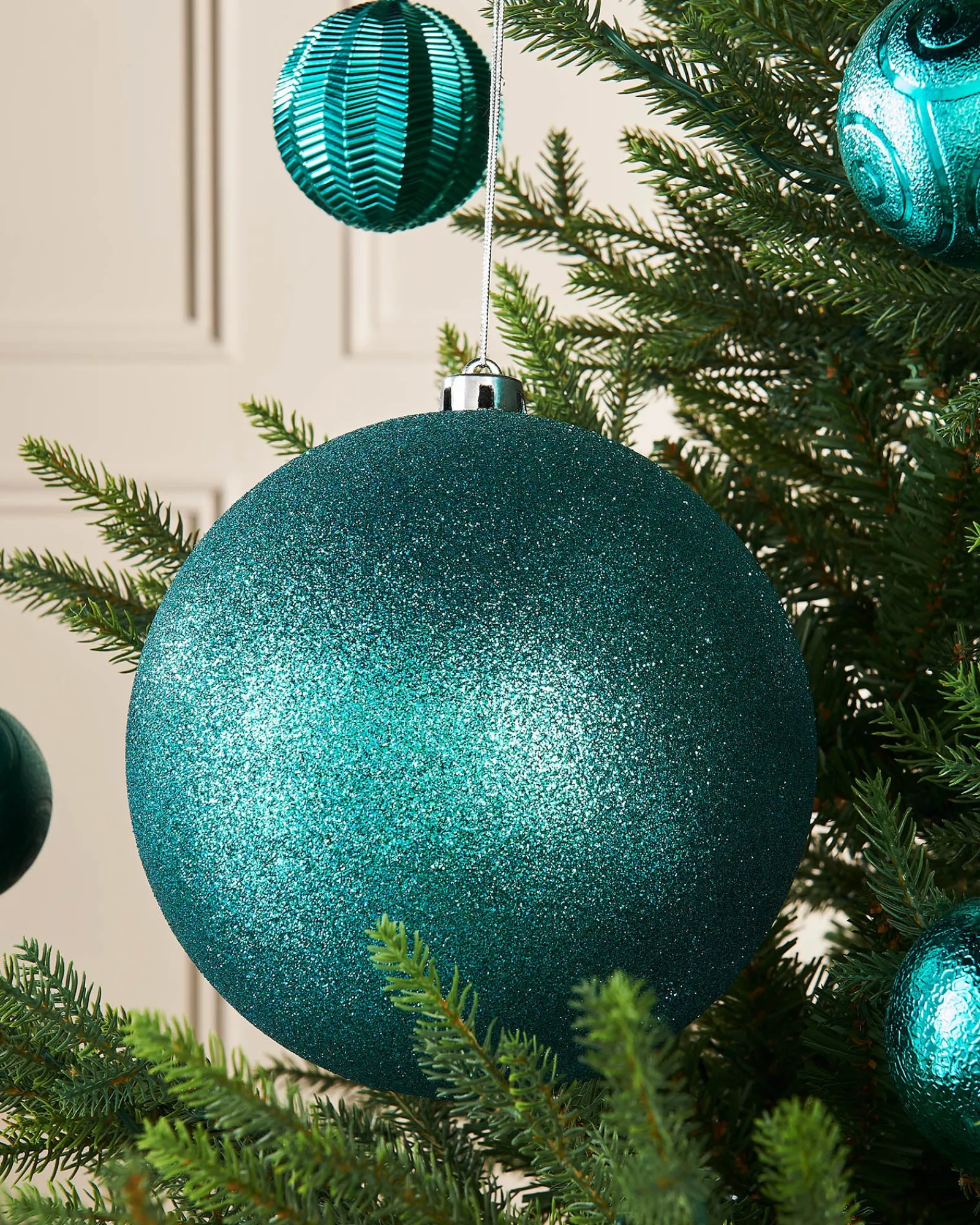 WeRChristmas Teal Large Glitter Shatterproof Bauble, 20 Cm