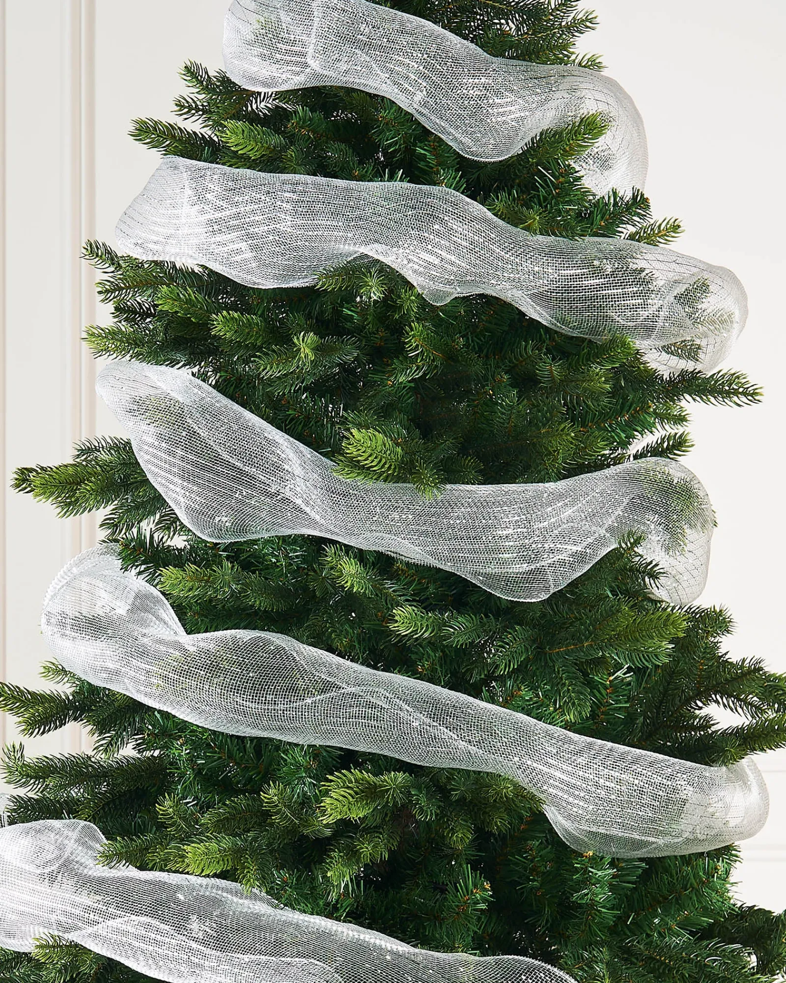 WeRChristmas Transparent Mesh With Thin Striped Silver Foil, 9 M