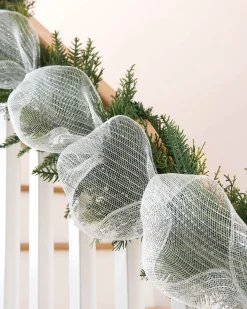 WeRChristmas Transparent Mesh With Thin Striped Silver Foil, 9 M