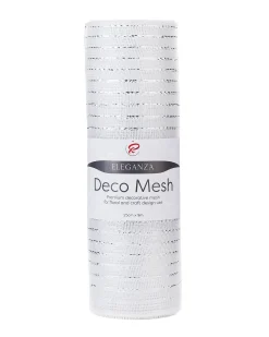 WeRChristmas Transparent Mesh With Thin Striped Silver Foil, 9 M