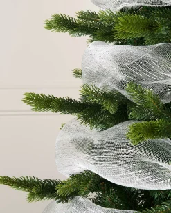 WeRChristmas Transparent Mesh With Thin Striped Silver Foil, 9 M