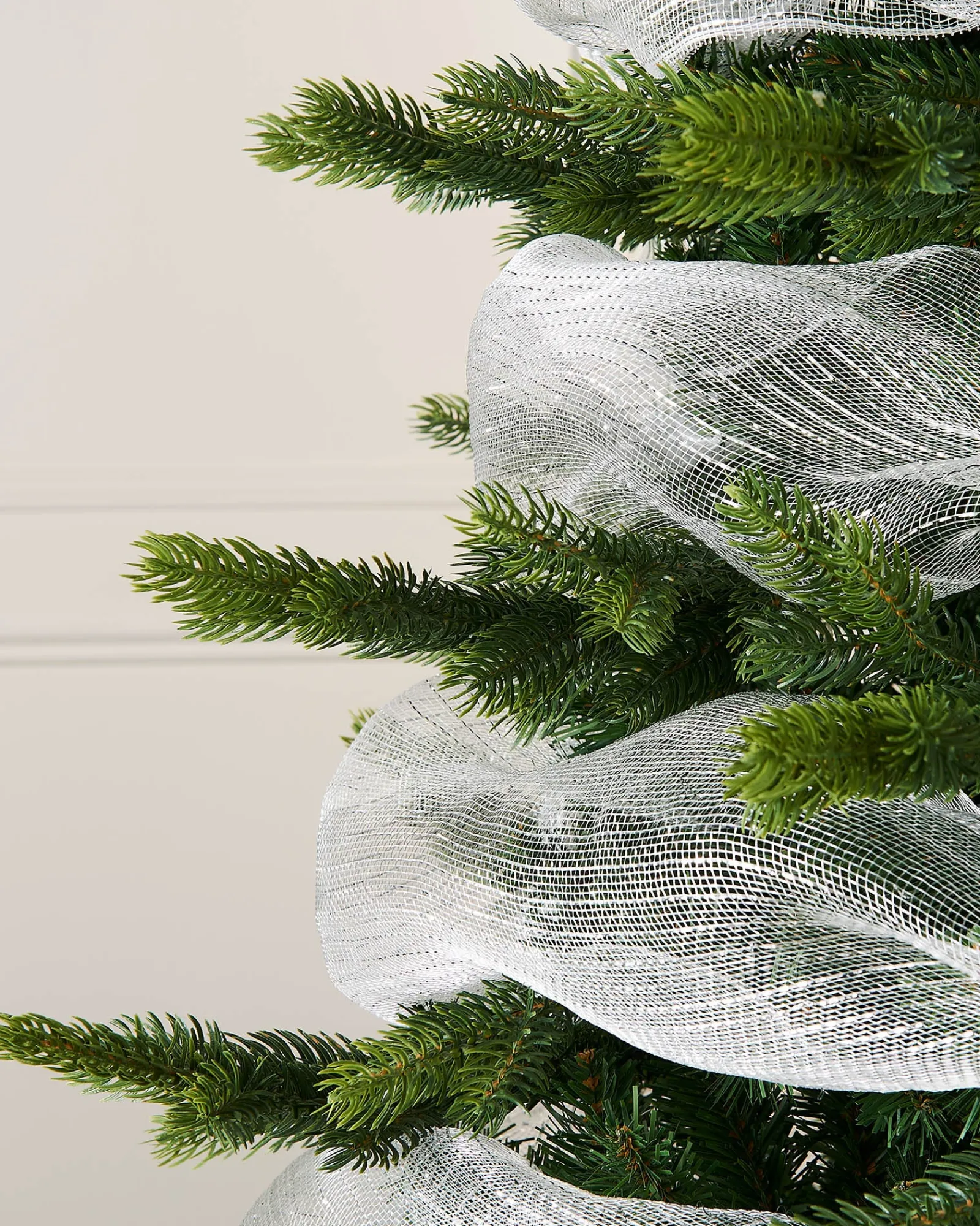 WeRChristmas Transparent Mesh With Thin Striped Silver Foil, 9 M