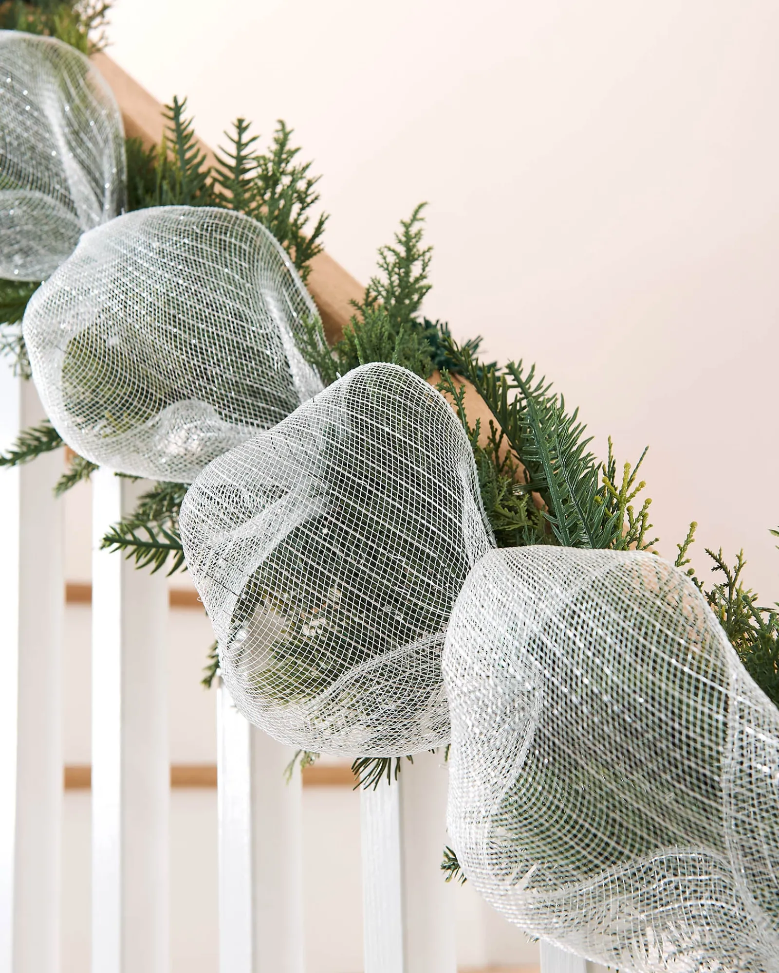 WeRChristmas Transparent Mesh With Thin Striped Silver Foil, 9 M