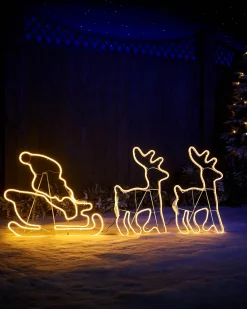 WeRChristmas Twin Reindeers With Santa Sleigh Neon Rope Light Silhouette, 2.6 M