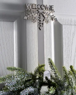 WeRChristmas Welcome Wreath Door Hanger, Silver, 38 Cm