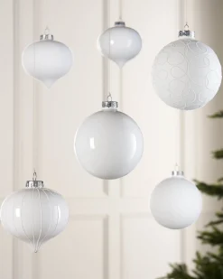 WeRChristmas White Glass Baubles, 6 Pack, 10 Cm