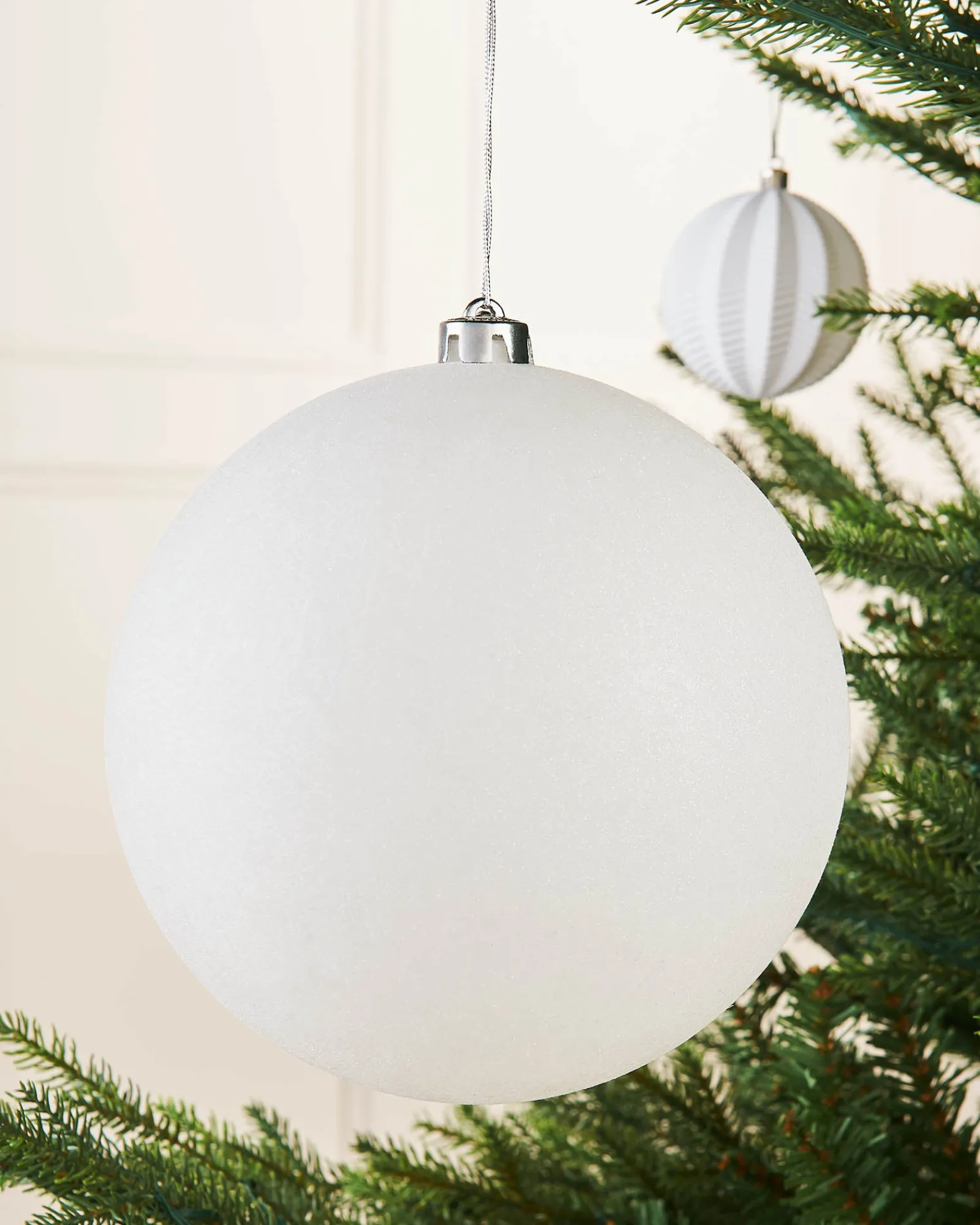 WeRChristmas White Large Glitter Shatterproof Bauble, 20 Cm