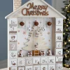 WeRChristmas Wooden House Advent Calendar Christmas Decoration, 37cm, Beige